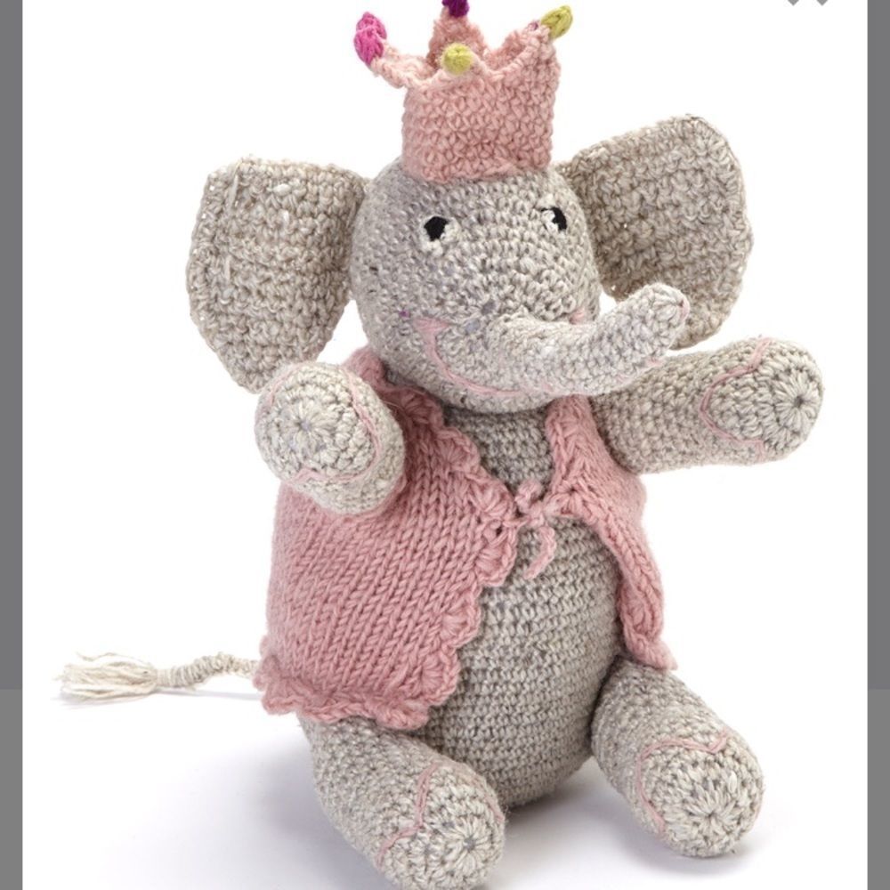 En Gry & Sif Wool Elephant Toy Pink Crown Sweater Nepal Danish Design Brand New